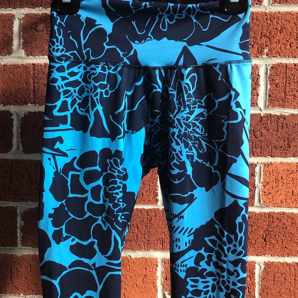 Adidas Optime Superher Training 7/8 Leggings Blue Floral Size Medium —#030 - Picture 3 of 11